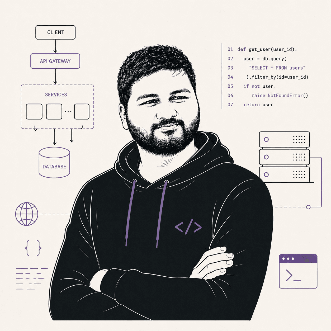 Illustrated portrait of Eswar